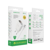 Зарядное устройство Borofone BA58A Digital Display Type-C 2USB 2.4A White