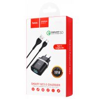 Зарядное устройство Hoco C12Q QC3.0 18W + Type-C Cable  Black