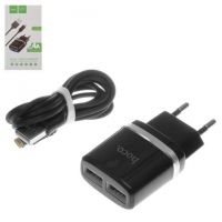 Зарядное устройство Hoco C12 2USB 2.4A Black + Cable iPhone Lightning Black