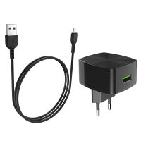 Зарядное устройство Hoco C70A Cutting-Edge QC3.0 3A 18W Black + Cable Micro Зарядное устройство Hoco C70A Cutting-Edge QC3.0 3A 18W Black + Cable Micro
