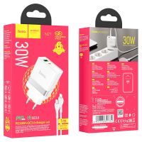 Зарядное устройство Hoco N21 Topspeed PD30W+QC3.0 Type-C to Lightning White