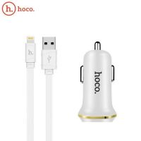 Автомобильное ЗУ Hoco Z1 2USB White + USB Cable iPhone 6 (2.1A)