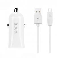 Автомобильное ЗУ Hoco Z12 2USB White + USB Cable MicroUSB (2.4A)