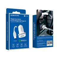 Автомобильное ЗУ Borofone BZ12A QC 3.0 18W + Кабель USB to Type-C White