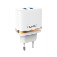 Зарядное устройство LDNIO (2.4A) 2USB White + USB Cable iPhone Lightning (DL-AC52)